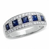 Thumbnail Image 0 of Previously Owned - 1/3 CT. T.W. Diamond and Princess-Cut Blue Sapphire Anniversary Band in 14K White Gold