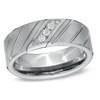 Thumbnail Image 1 of Previously Owned - 8.0mm 1/10 CT. T.W. Diamond Three Stone Slant Tungsten Wedding Band