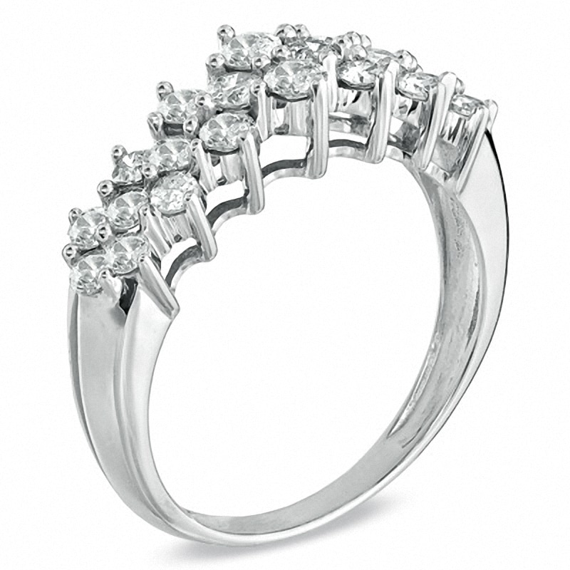 Main Image 2 of Previously Owned - 1 CT. T.W. Diamond Cluster Pyramid Band in 10K White Gold