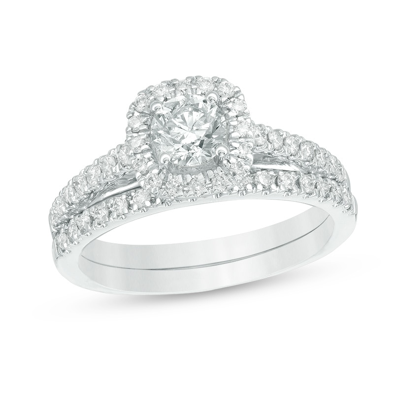 Main Image 1 of Previously Owned - 2 CT. T.W. Diamond Frame Bridal Set in 14K White Gold