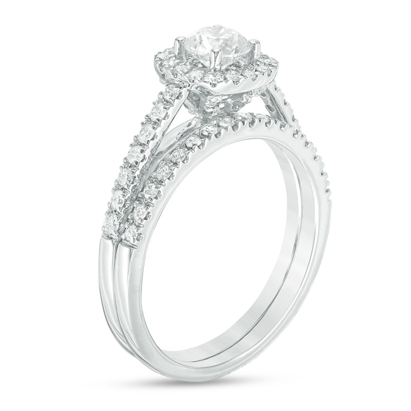 Main Image 2 of Previously Owned - 2 CT. T.W. Diamond Frame Bridal Set in 14K White Gold