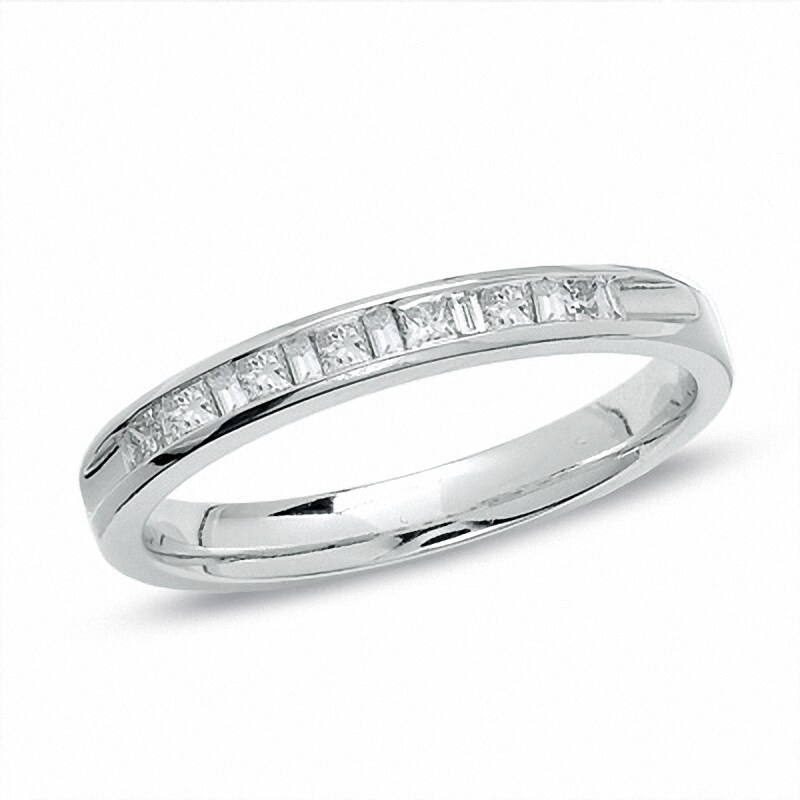 Main Image 1 of Previously Owned - 1/4 CT. T.W. Princess-Cut and Baguette Diamond Band in 14K White Gold