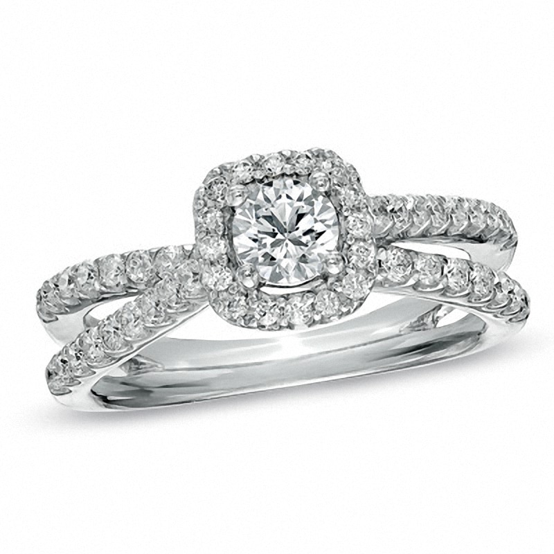 Main Image 1 of Previously Owned - 1 CT. T.W. Diamond Frame Split Shank Ring in 14K White Gold