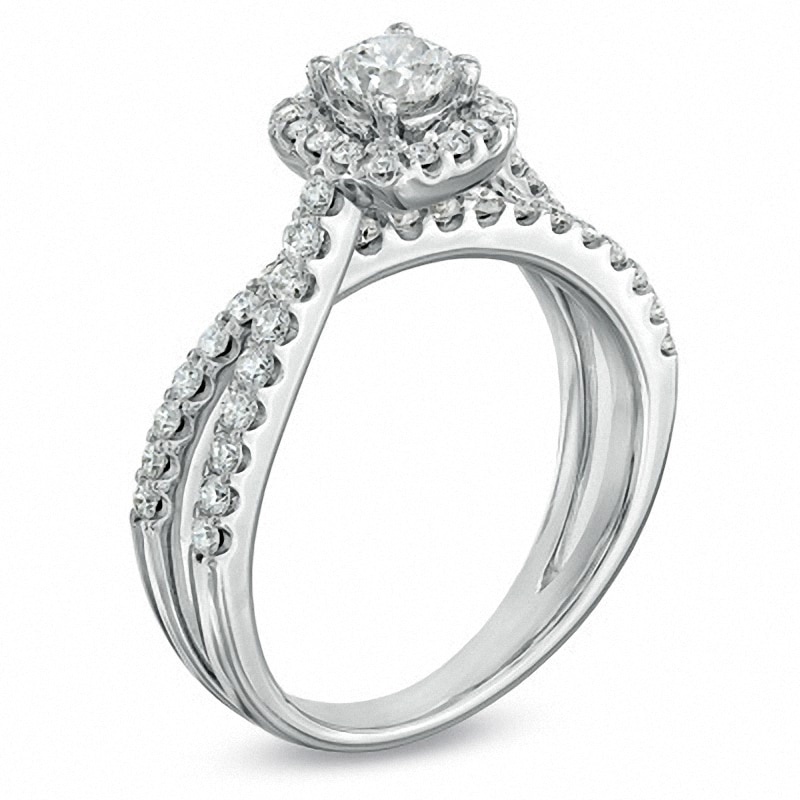 Main Image 2 of Previously Owned - 1 CT. T.W. Diamond Frame Split Shank Ring in 14K White Gold