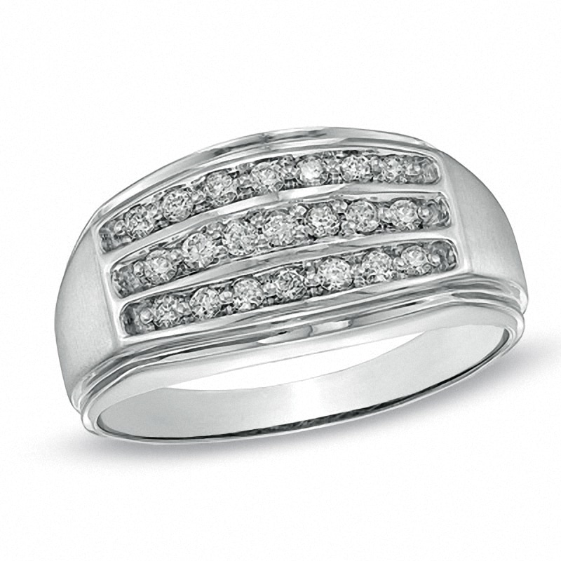 Main Image 1 of Previously Owned - 1/3 CT. T.W. Diamond Three Row Comfort Fit Anniversary Band in 10K White Gold