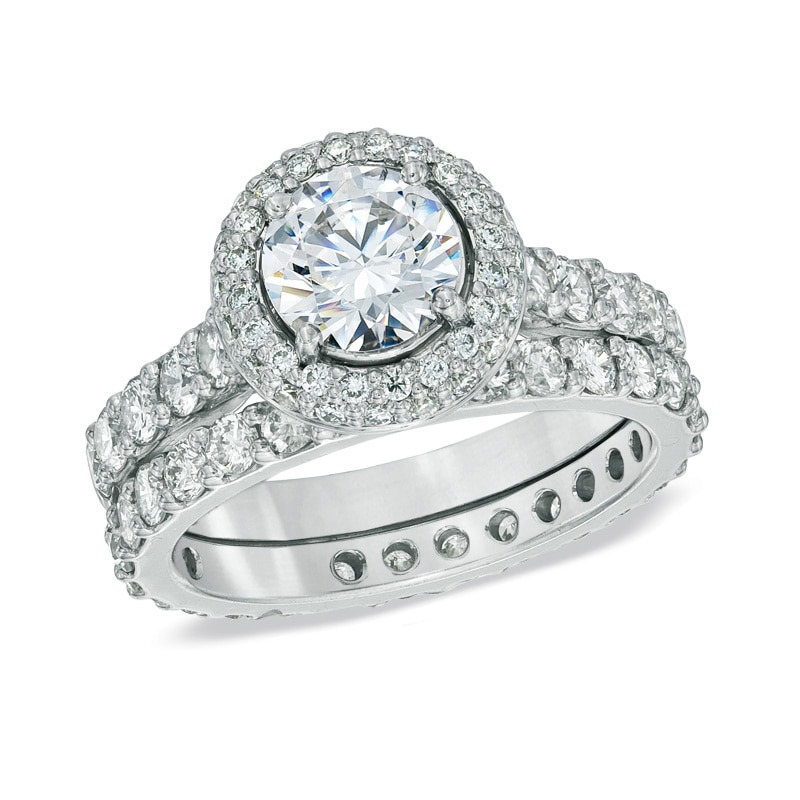 Main Image 1 of Previously Owned - Celebration Lux® 1-1/2 CT. T.W. Diamond Bridal Set in 18K White Gold (I/SI2)
