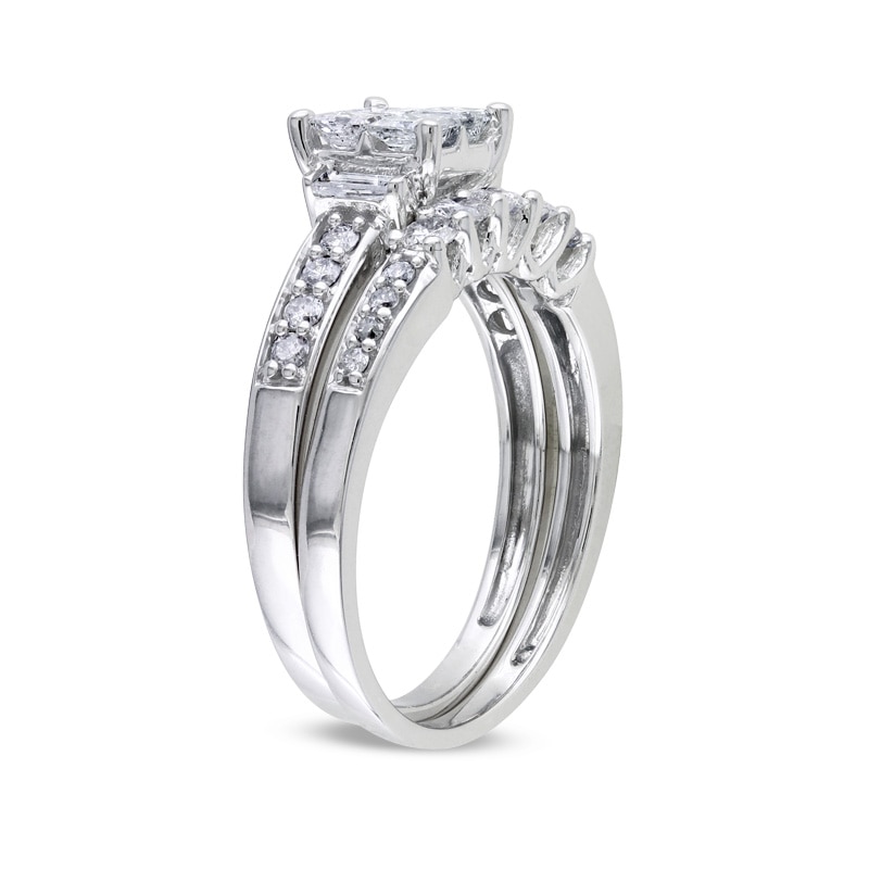 Previously Owned - 1 CT. T.W. Quad Princess-Cut Diamond Bridal Set in 14K White Gold