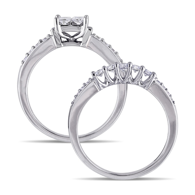Previously Owned - 1 CT. T.W. Quad Princess-Cut Diamond Bridal Set in 14K White Gold