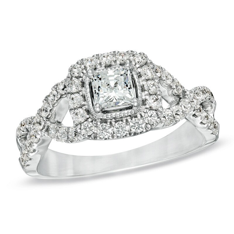 Previously Owned - Celebration Lux® 1 CT. T.W. Princess-Cut Diamond Engagement Ring in 14K White Gold (I/SI2)