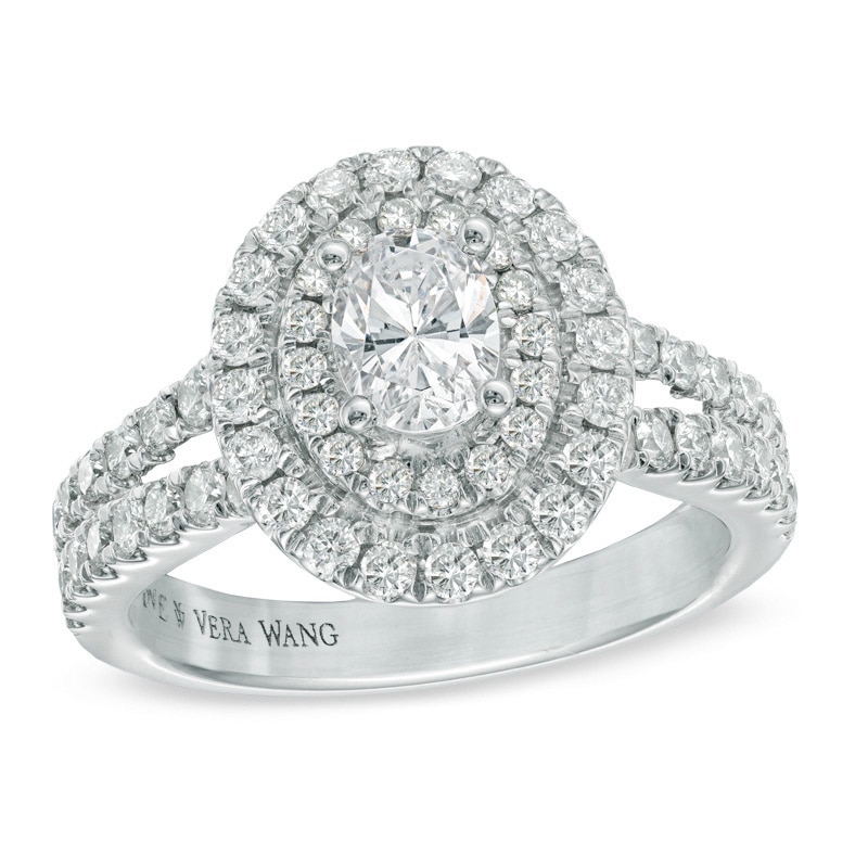 Previously Owned - Vera Wang Love Collection 1-1/2 CT. T.W. Oval Diamond Frame Engagement Ring in 14K White Gold
