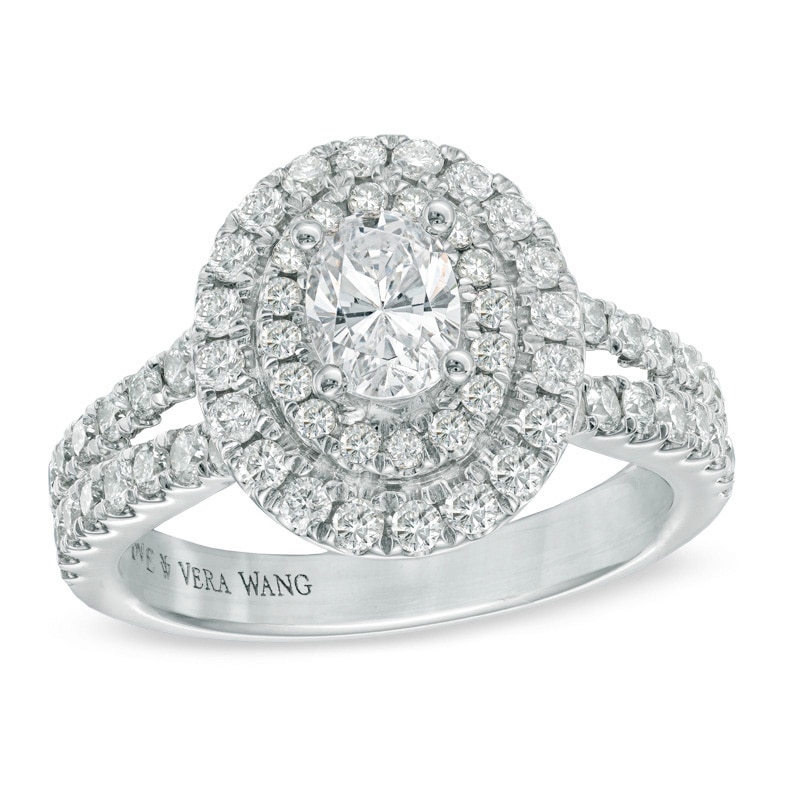 Main Image 1 of Previously Owned - Vera Wang Love Collection 1-1/2 CT. T.W. Oval Diamond Frame Engagement Ring in 14K White Gold