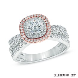 Previously Owned - Celebration Lux® 1-1/3 CT. T.W. Diamond Triple Row Frame Engagement Ring in 18K Two-Tone Gold (I/SI2)