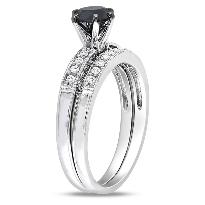 Previously Owned - 1-1/4 CT. T.W. Enhanced Black and White Diamond Bridal Set in 10K White Gold