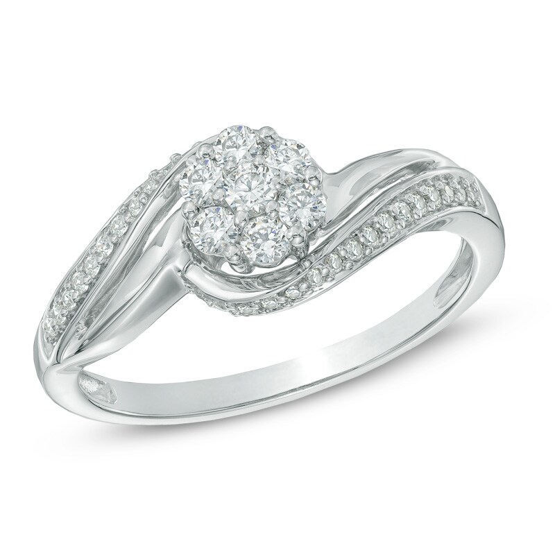 Main Image 1 of Previously Owned - 1/3 CT. T.W. Cluster Swirl Engagement Ring in 10K White Gold