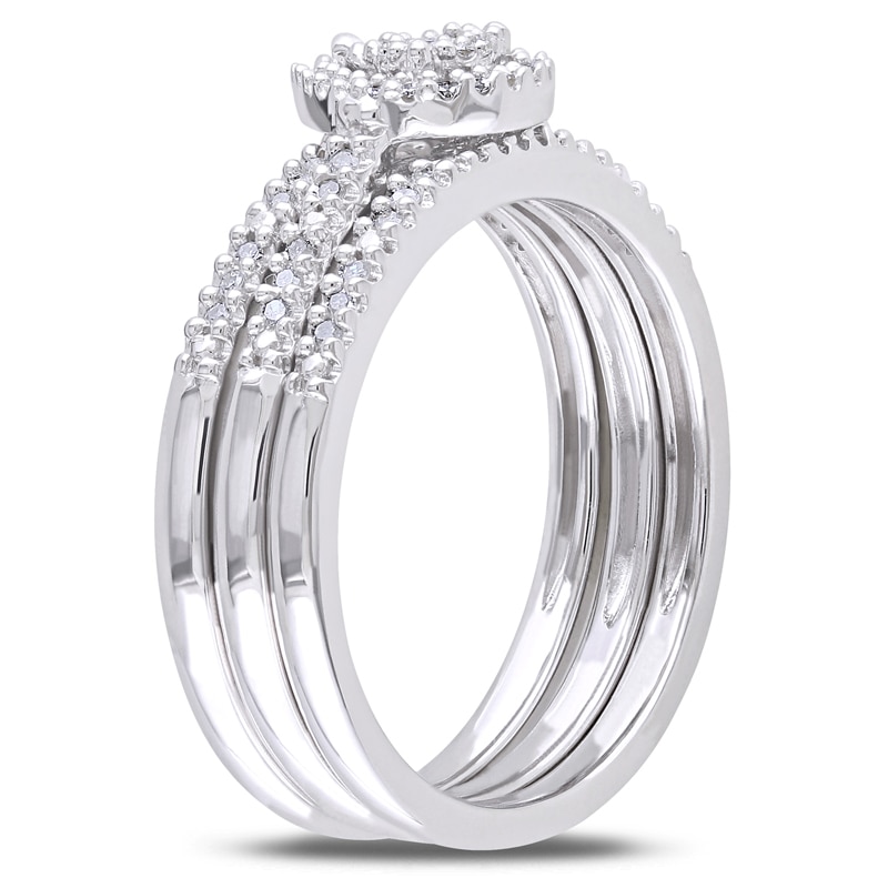 Main Image 2 of Previously Owned - 1/4 CT. T.W. Diamond Teardrop Cluster Three Piece Bridal Set in Sterling Silver