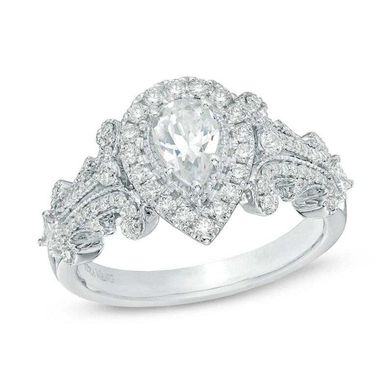 Main Image 1 of Previously Owned - Vera Wang Love Collection 1 CT. T.W. Pear-Shaped Diamond Frame Engagement Ring in 14K White Gold