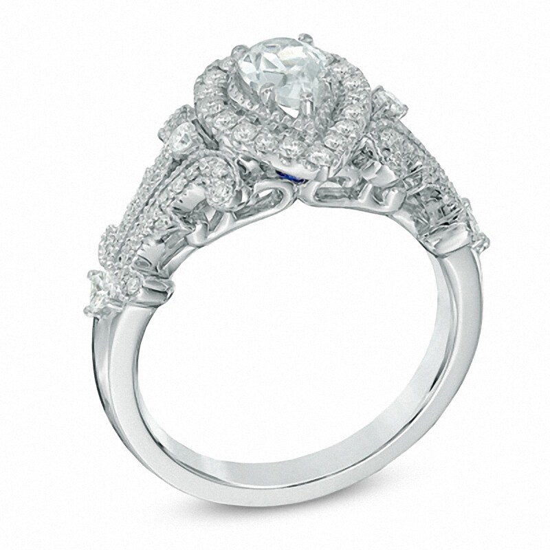 Main Image 2 of Previously Owned - Vera Wang Love Collection 1 CT. T.W. Pear-Shaped Diamond Frame Engagement Ring in 14K White Gold
