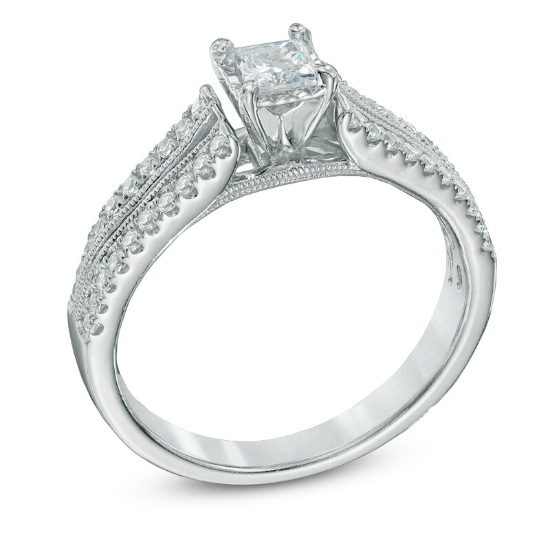 Main Image 2 of Previously Owned - 1/2 CT. T.W. Princess-Cut Diamond Split Shank Engagement Ring in 10K White Gold
