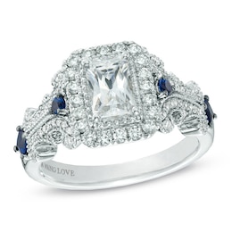 Previously Owned - Vera Wang Love Collection 1-1/8 CT. T.W. Emerald-Cut Diamond Scroll Ring in 14K White Gold