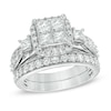 Thumbnail Image 1 of Previously Owned - 2 CT. T.W. Princess-Cut Quad Diamond Frame Three Stone Bridal Set in 14K White Gold