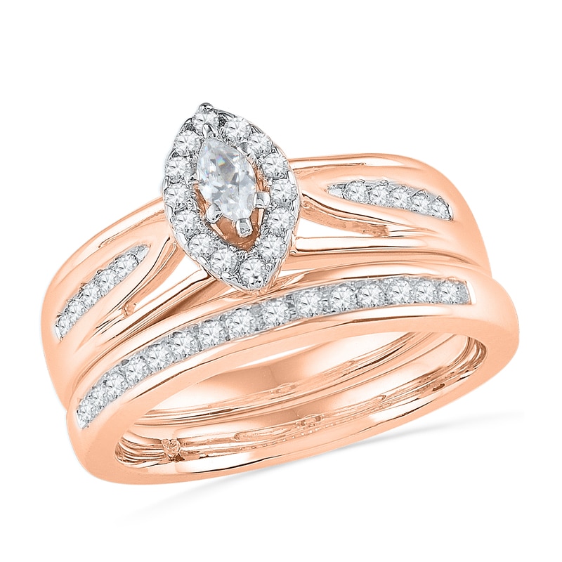 Previously Owned - 1/2 CT. T.W. Marquise Diamond Frame Bridal Set in 10K Rose Gold