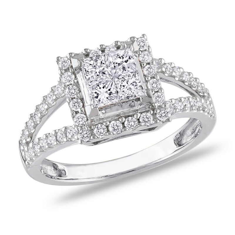 Main Image 1 of Previously Owned - 1 CT. T.W. Quad Princess-Cut Diamond Frame Ring in 14K White Gold