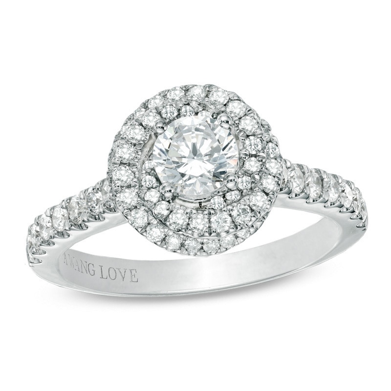 Previously Owned - Vera Wang Love Collection 1 CT. T.W. Diamond Swirl Frame Engagement Ring in 14K White Gold