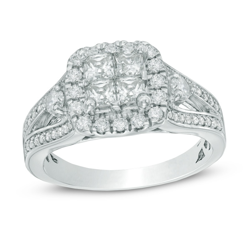 Previously Owned - 1-1/4 CT. T.W. Princess-Cut Quad Diamond Frame Engagement Ring in 14K White Gold