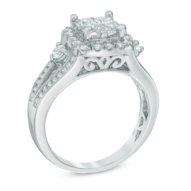 Main Image 2 of Previously Owned - 1-1/4 CT. T.W. Princess-Cut Quad Diamond Frame Engagement Ring in 14K White Gold