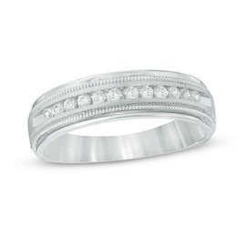 Previously Owned - Men's 1/4 CT. T.W. Diamond Milgrain Anniversary Band in 14K White Gold