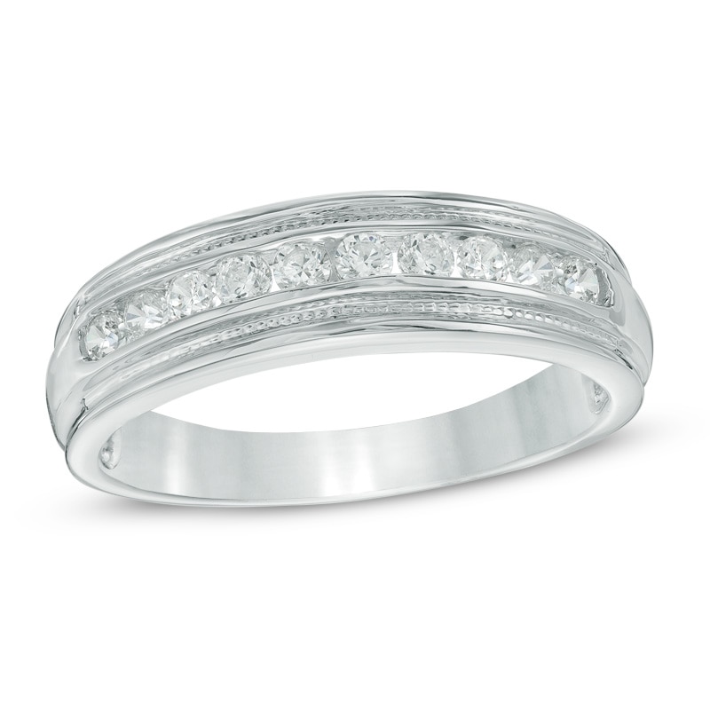 Previously Owned - Men's 1/2 CT. T.W. Diamond Wedding Band in 10K White Gold