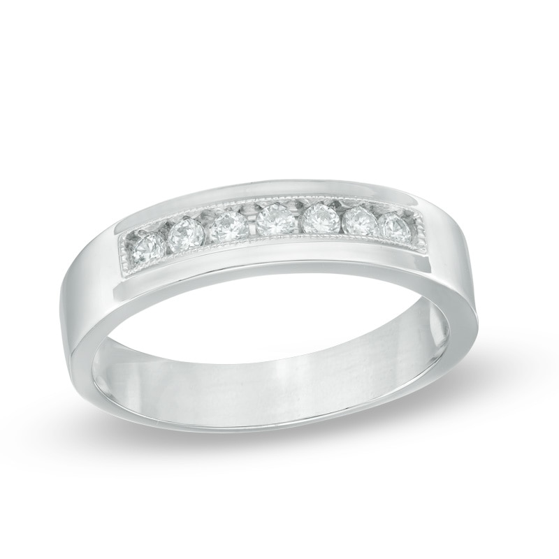 Previously Owned - Men's 1/4 CT. T.W. Diamond Wedding Band in Sterling Silver