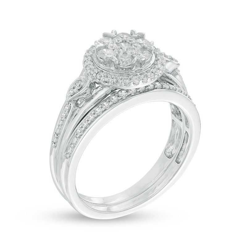 Main Image 2 of Previously Owned - 1/2 CT. T.W. Composite Diamond Frame Bridal Set in 10K White Gold