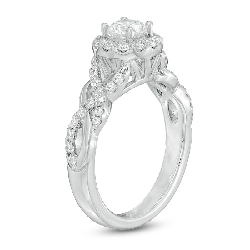 Previously Owned - Celebration Ideal 1 CT. T.W. Diamond Frame Braid Engagement Ring in 14K White Gold (I/I1)