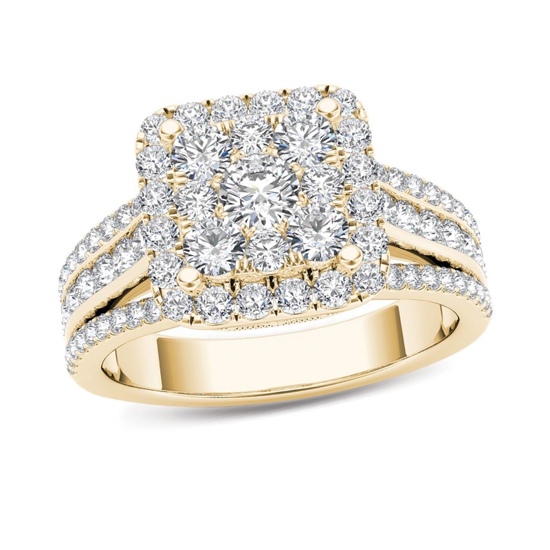 Main Image 1 of Previously Owned - 1-1/2  CT. T.W. Composite Diamond Cushion Frame Engagement Ring in 14K Gold