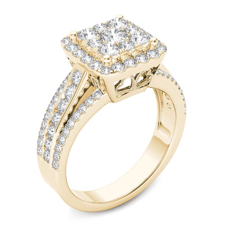 Main Image 2 of Previously Owned - 1-1/2  CT. T.W. Composite Diamond Cushion Frame Engagement Ring in 14K Gold