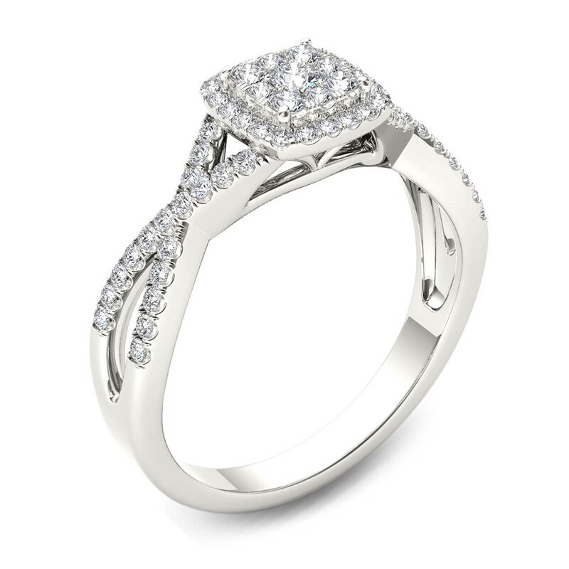 Main Image 2 of Previously Owned - 3/8 CT. T.W. Composite Diamond Square Frame Crossover Engagement Ring in 14K White Gold