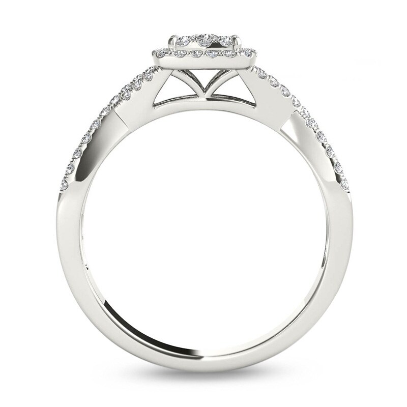 Main Image 3 of Previously Owned - 3/8 CT. T.W. Composite Diamond Square Frame Crossover Engagement Ring in 14K White Gold