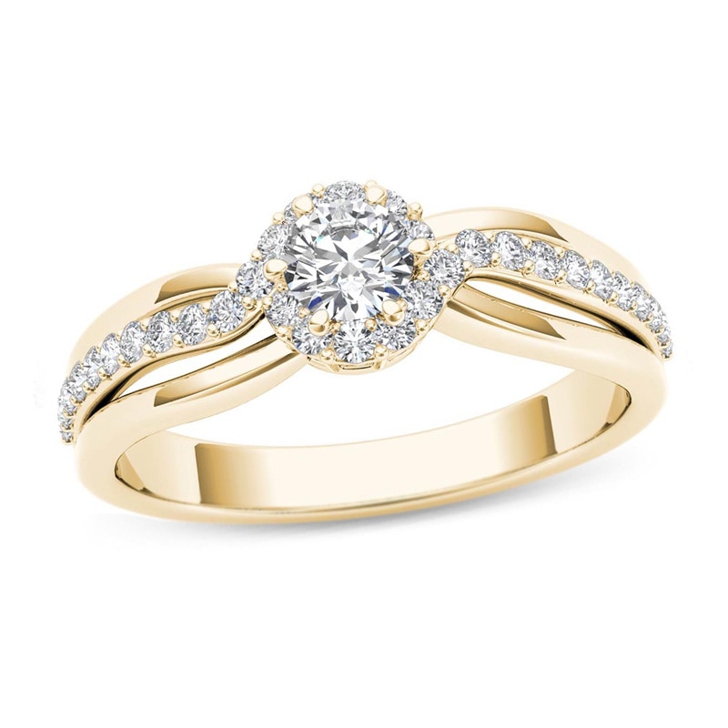 Main Image 1 of Previously Owned - 1/2 CT. T.W. Diamond Frame Swirl Engagement Ring in 14K Gold