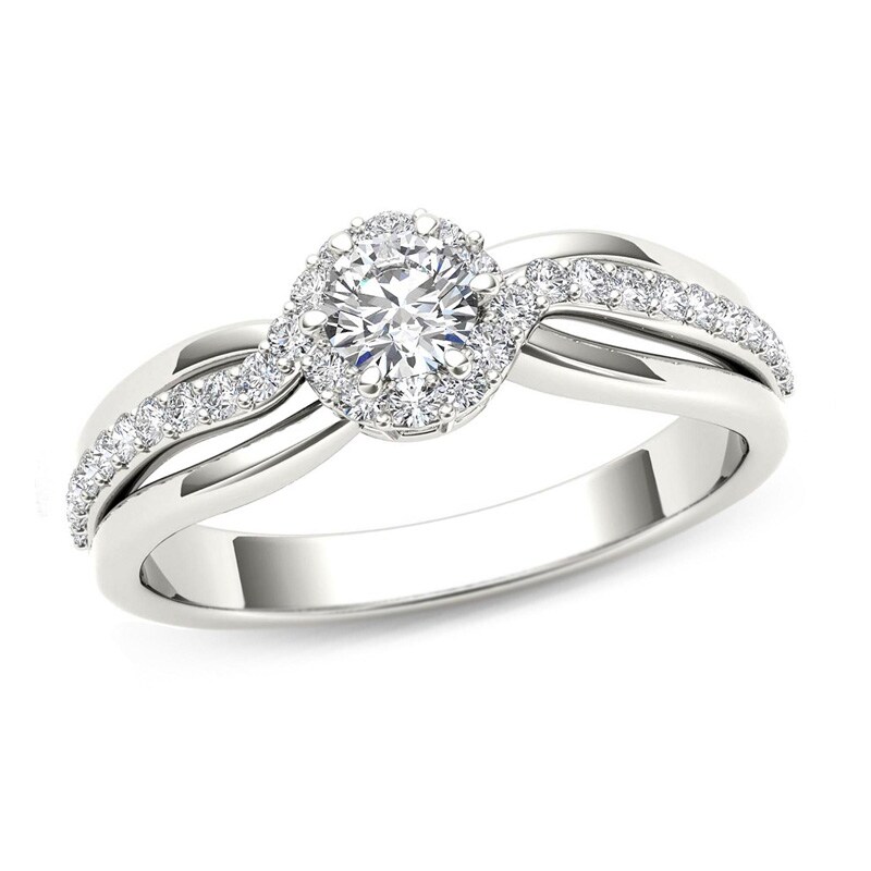 Main Image 1 of Previously Owned - 1/2 CT. T.W. Diamond Frame Swirl Engagement Ring in 14K White Gold