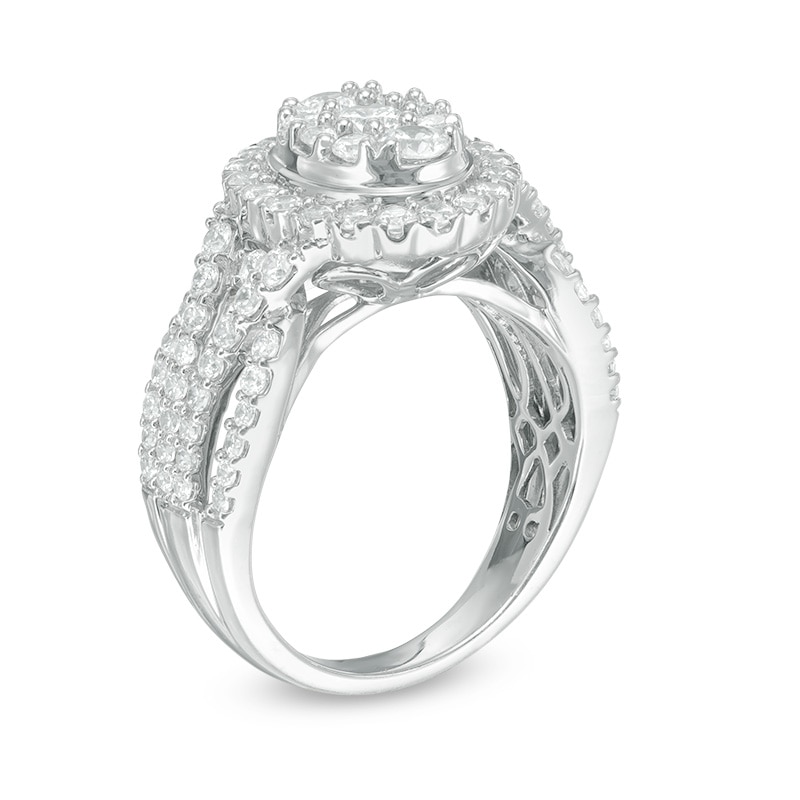 Previously Owned - 1-1/2 CT. T.W. Composite Diamond Oval Frame Engagement Ring in 14K White Gold