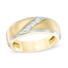 Thumbnail Image 0 of Previously Owned - Men's 1/3 CT. T.W. Diamond Satin Three Stone Slant Wedding Band in 10K Gold