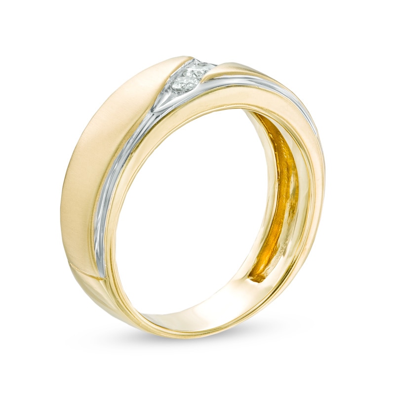 Previously Owned - Men's 1/3 CT. T.W. Diamond Satin Three Stone Slant Wedding Band in 10K Gold