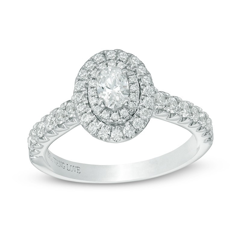 Previously Owned - Vera Wang Love Collection 3/4 CT. T.W. Oval Diamond Double Frame Engagement Ring in 14K White Gold