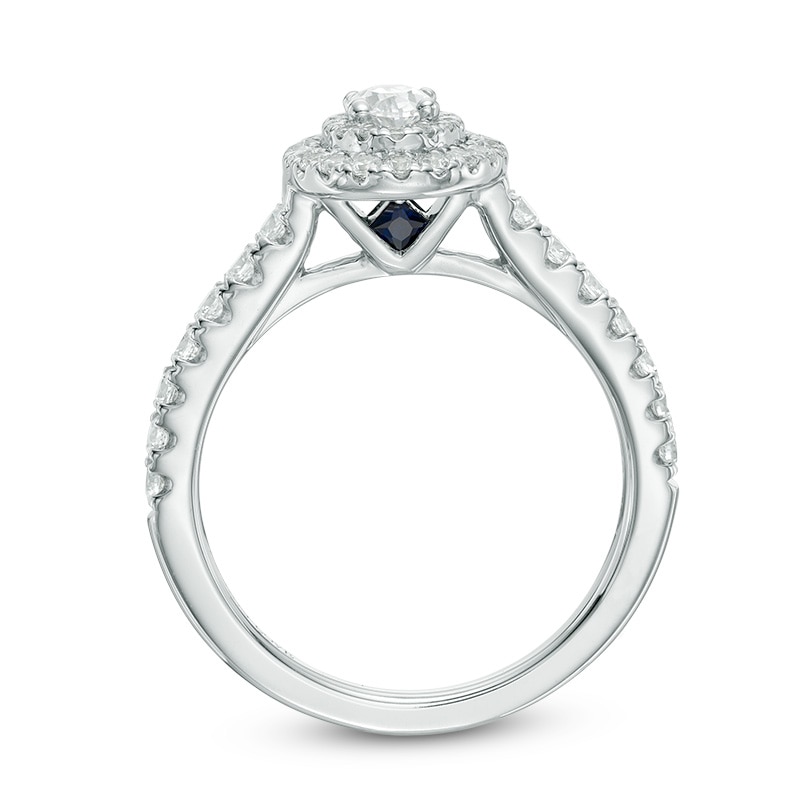 Previously Owned - Vera Wang Love Collection 3/4 CT. T.W. Oval Diamond Double Frame Engagement Ring in 14K White Gold