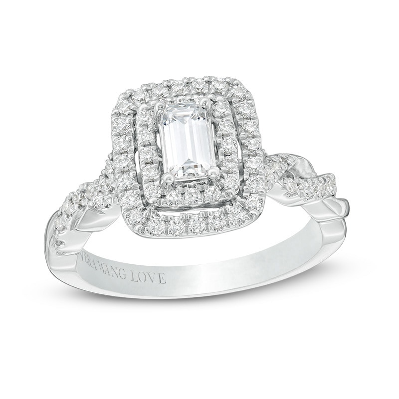 Previously Owned - Vera Wang Love Collection 1 CT. T.W. Emerald-Cut Diamond Engagement Ring in 14K White Gold