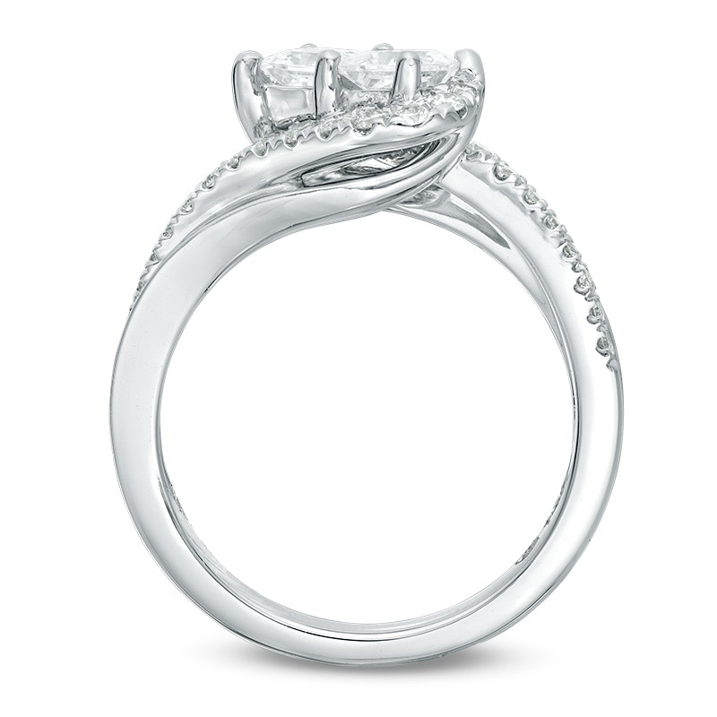 Previously Owned - Ever Us® 1 CT. T.W. Two-Stone Princess-Cut Diamond Tilted Bypass Frame Ring in 14K White Gold