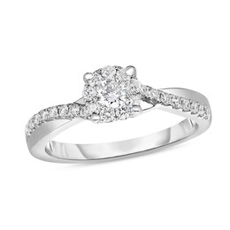 Previously Owned - 1/2 CT. T.W. Diamond Frame Twist Shank Engagement Ring in 10K White Gold