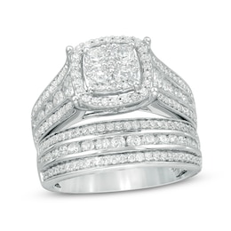 Previously Owned - 2 CT. T.W. Diamond Frame Multi-Row Bridal Set in 10K White Gold