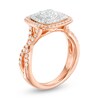 Thumbnail Image 2 of Previously Owned - 1 CT. T.W. Quad Diamond Double Cushion Frame Twist Engagement Ring in 14K Two-Tone Gold